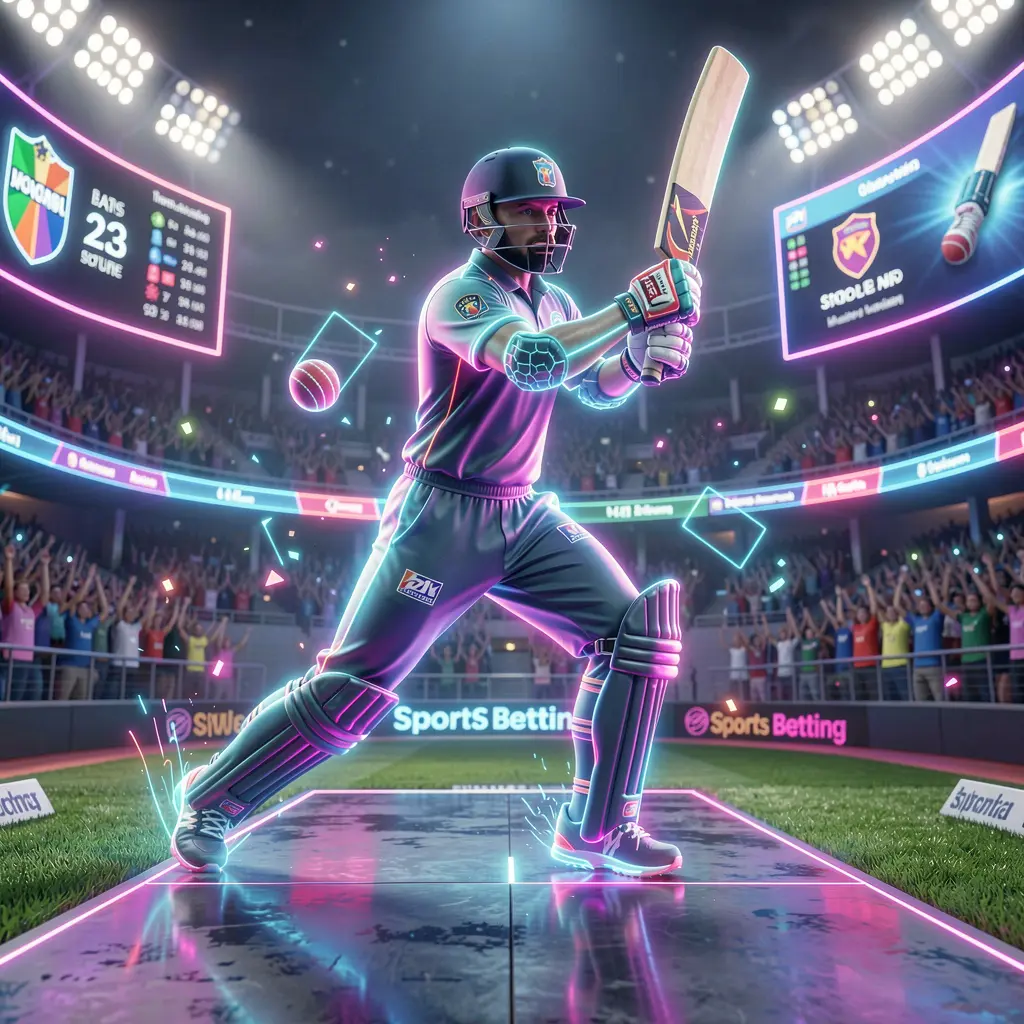 Dynamic 3D cricket athlete with glowing effects and motion blur representing fast paced sports betting on JYJILLY in Bangladesh